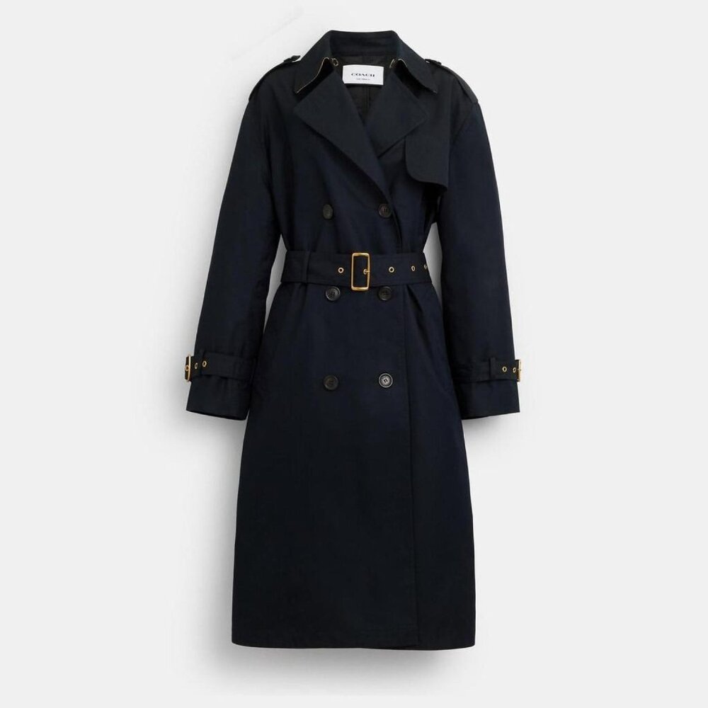 NWT Coach Outlet Tonal Mixed Material Trench in Midnight Navy Blue